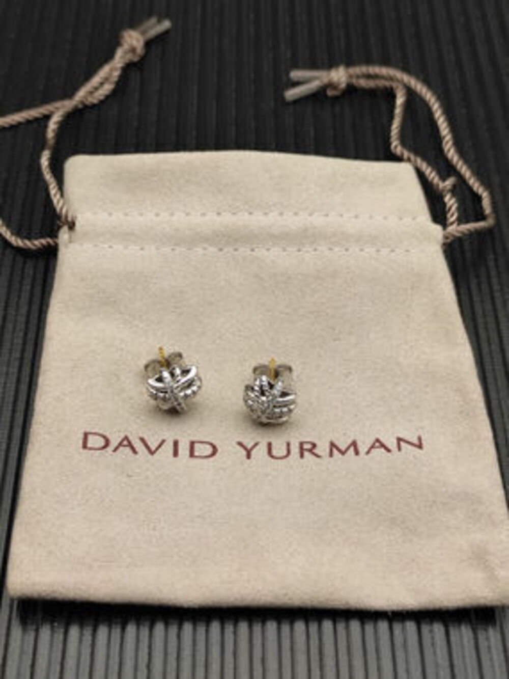 David Yurman Silver Diamond-Studded Cross Stud Earrings